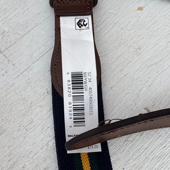 Polo by Ralph Lauren Navy, Yellow & Green Striped Belt with Cow Leather Belt - Picture 4 of 10